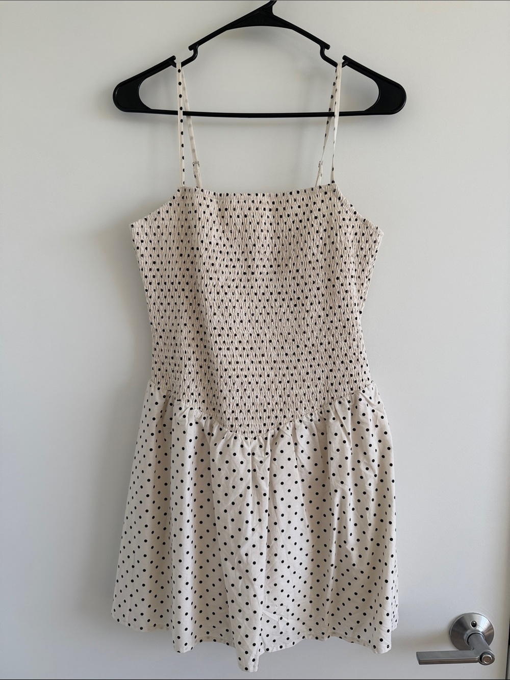 Le Lis Cream Mini Dress with Black Polka Dots